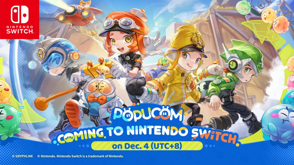 GamertestDom's tweet card. POPUCOM arrive sur Nintendo Switch ! Vivez l'aventure plateforme coop multijoueur. Grande mise à jour PC : Frostland et collab