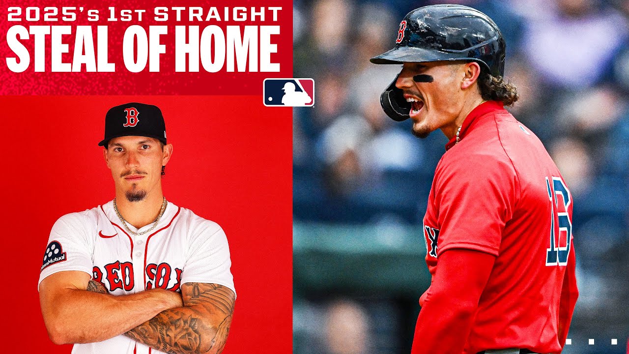 azLearning's tweet card. Jarren Duran steals home plate! (Red Sox OF manufactures a run by...