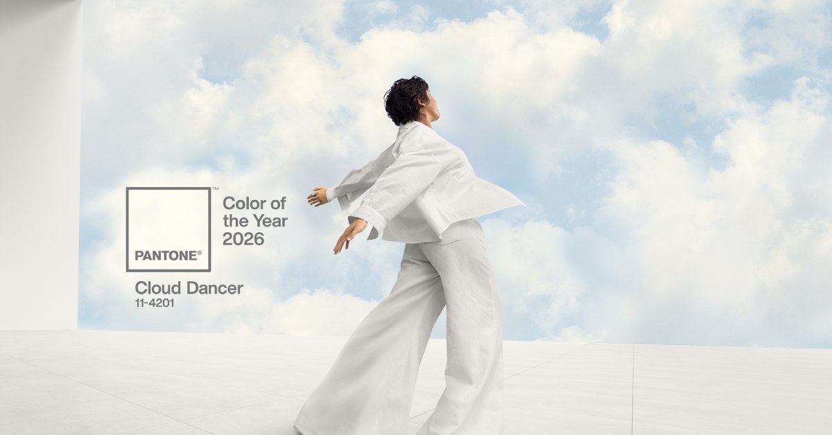 TIME's tweet card. Pantone's color of the year for 2026 is Cloud Dancer, a 'billowy white' that is meant to bring calm to a chaotic world