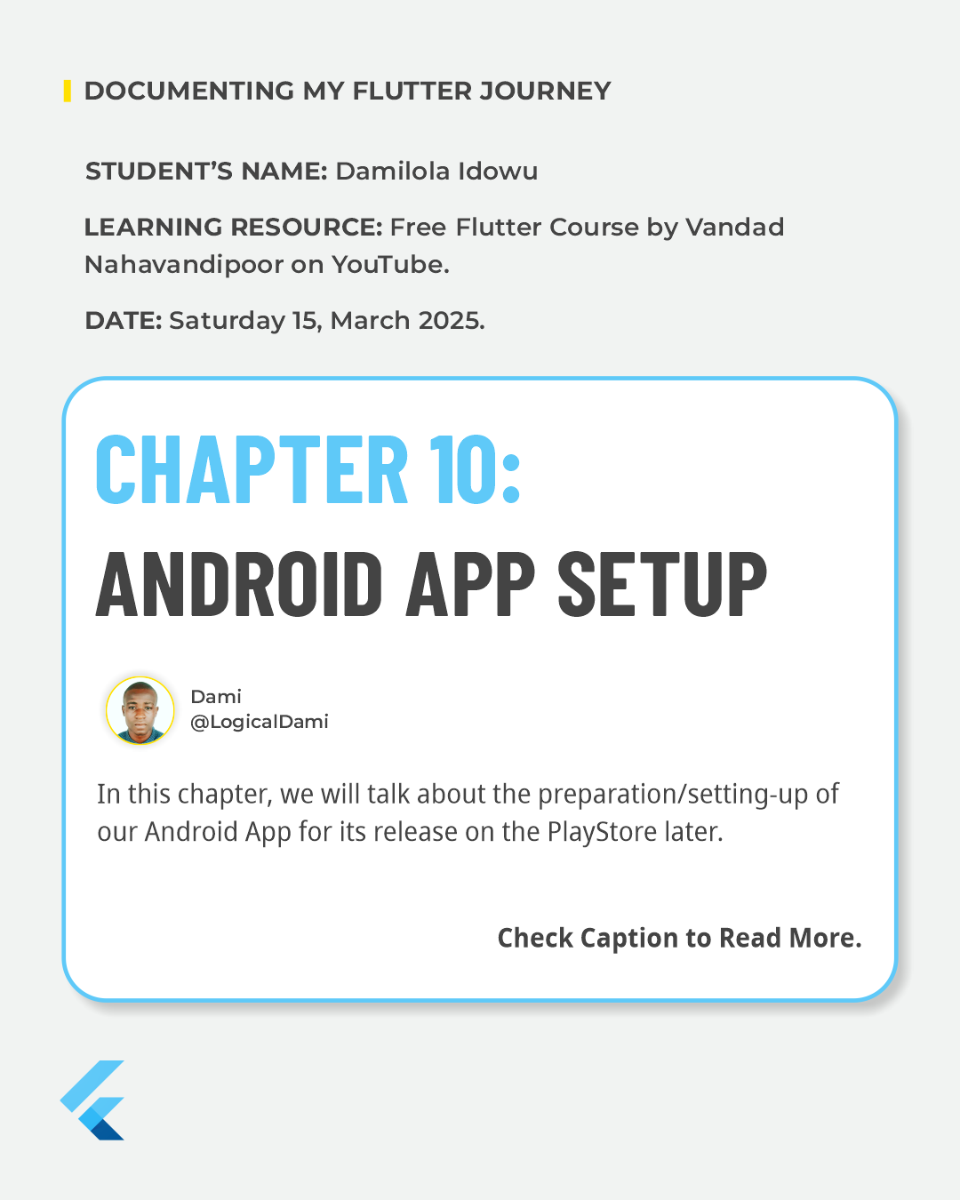 LogicalDami's tweet card. Learning Flutter