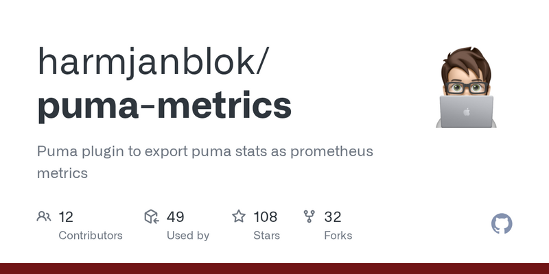 RubyOnRailsBa's tweet card. Puma plugin to export puma stats as prometheus metrics - harmjanblok/puma-metrics.