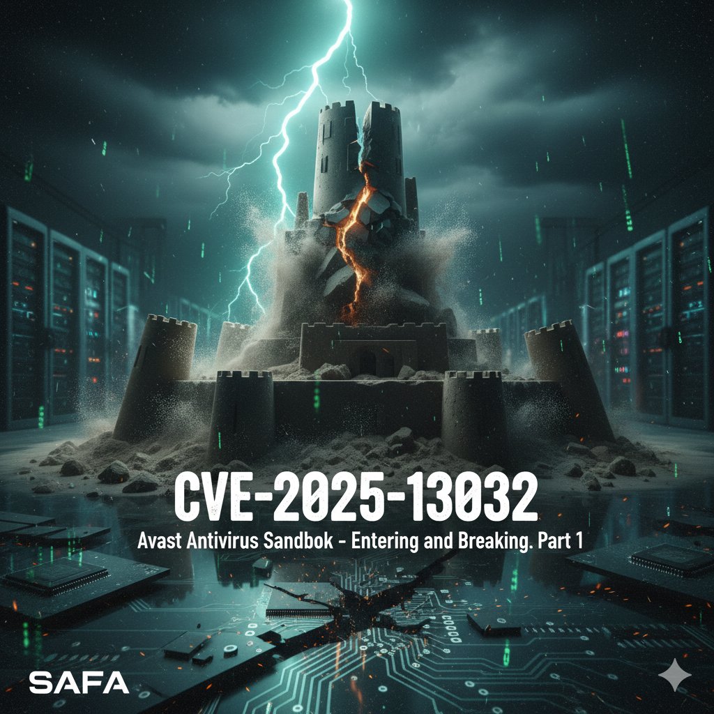 SAFATeamApS's tweet card. Uncovering CVE-2025-13032: 4 kernel heap overflows in Avast Antivirus. Part 1 details the challenging sandbox manipulation of the $aswSnx$ kernel driver required to reach the vulnerability attack...