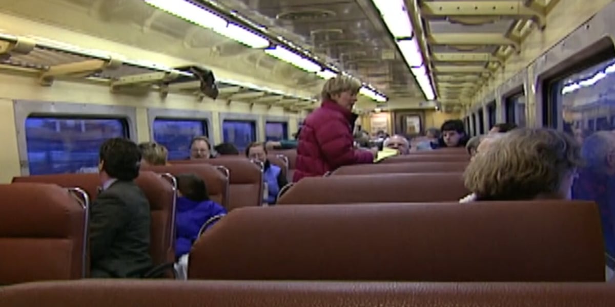 wcax's tweet card. A commuter train arrived in Vermont on this day in history.