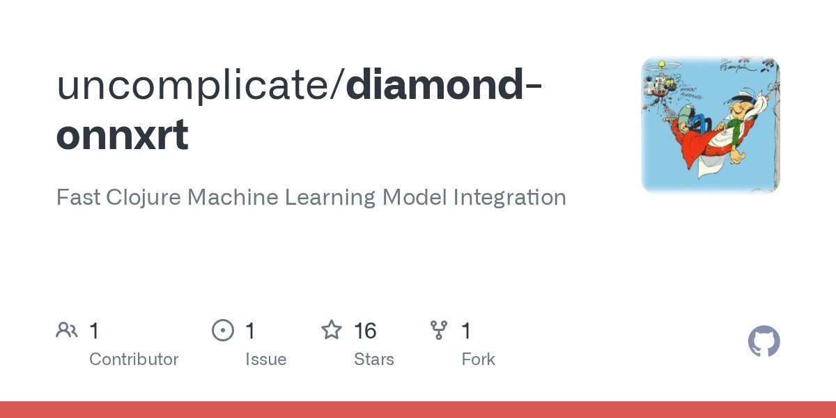 draganrocks's tweet card. Fast Clojure Machine Learning Model Integration. Contribute to uncomplicate/diamond-onnxrt development by creating an account on GitHub.