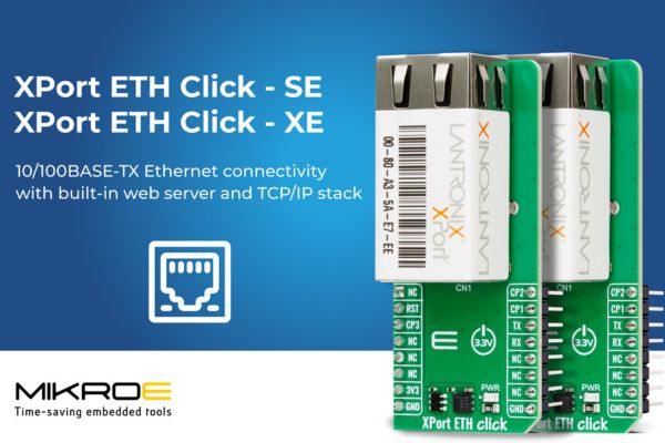 TimestechBuzz's tweet card. Delivering Ethernet connectivity for embedded systems, XPort ETH Click is a compact add-on board from MIKROE, the embedded solutions company that dramatically cuts development time by providing...