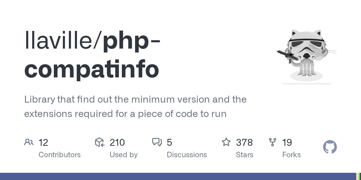 asispts's tweet card. Library that find out the minimum version and the extensions required for a piece of code to run - llaville/php-compatinfo