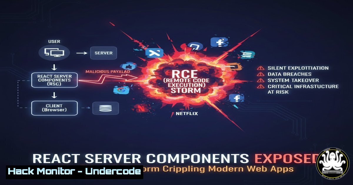 UndercodeUpdate's tweet card. React Server Components Exposed: The Silent RCE Storm Crippling Modern Web Apps - "Undercode Testing": Monitor hackers like a pro. Get real-time updates,