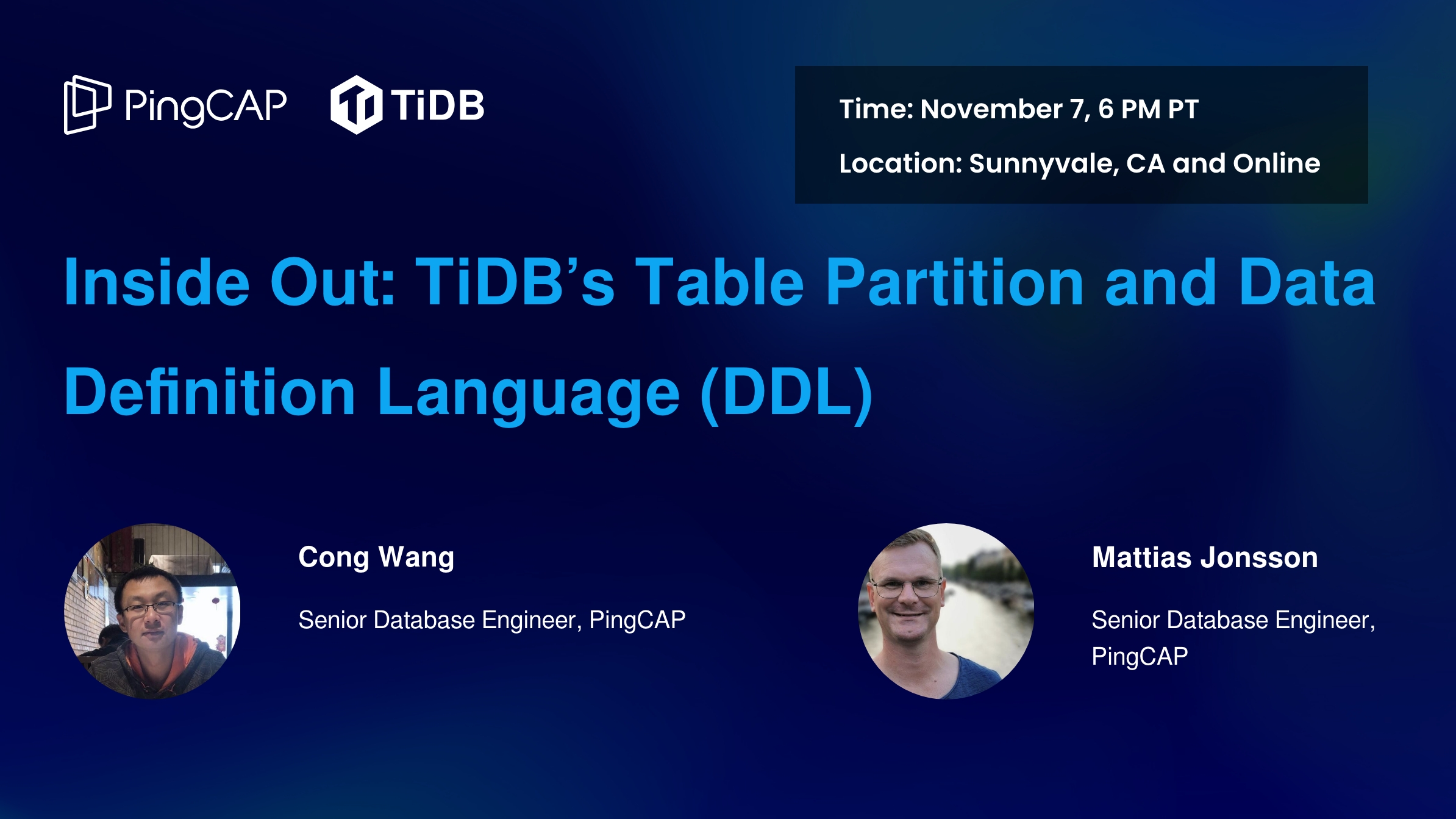 PingCAP's tweet card. Discover TiDB's Table Partition and DDL features, including use cases, MySQL compatibility, and roadmap, in this engaging talk.