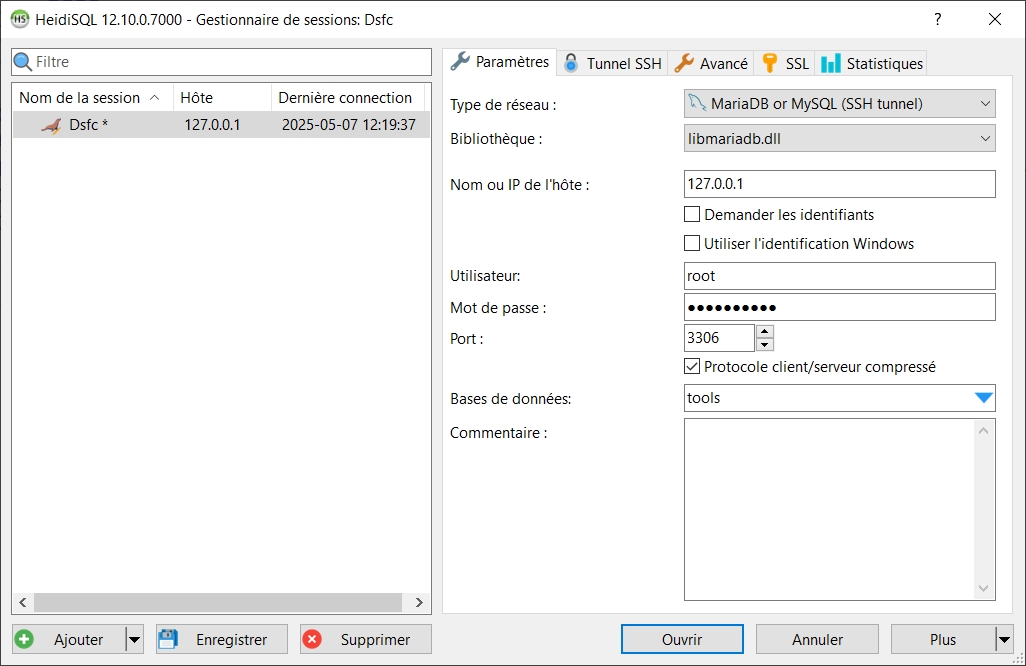 informatique's tweet card. Couplé à la commande plink fourni dans PuTTY, HeidiSQL permet d'établir un tunnel avec les bases de données MariaDB via le protocole applicatif SSH.