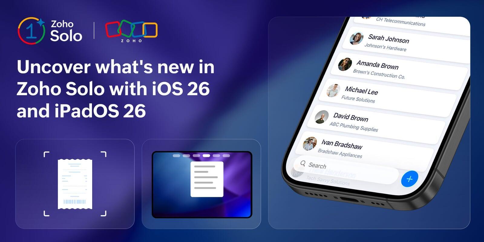 CreatorScripts's tweet card. Discover how Zoho Solo for iOS 26 and iPadOS 26 empowers solopreneurs with AI receipt capture, offline access, Siri integration, and a sleek new design for seamless business management.