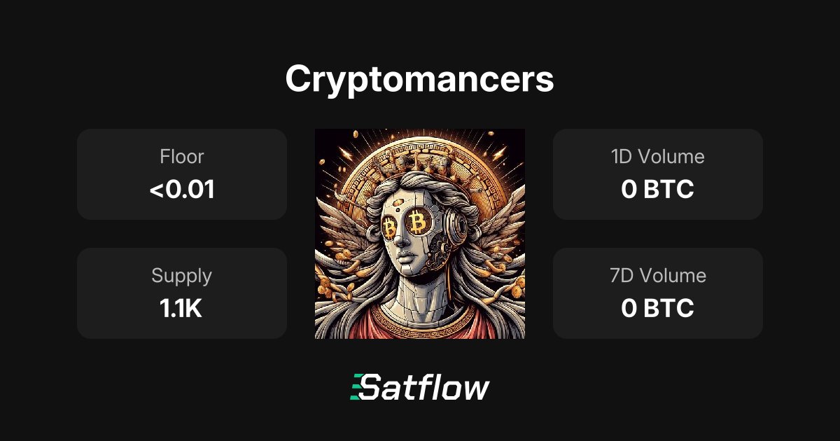 crypto_mancers's tweet card. Trade Cryptomancers on Satflow: Bitcoin Culture Gods Presents Cryptomancer's Ordinals Collection: Blending Art, History, and Technology. The Cartomancer's Ordinals Collection stands as a historic...