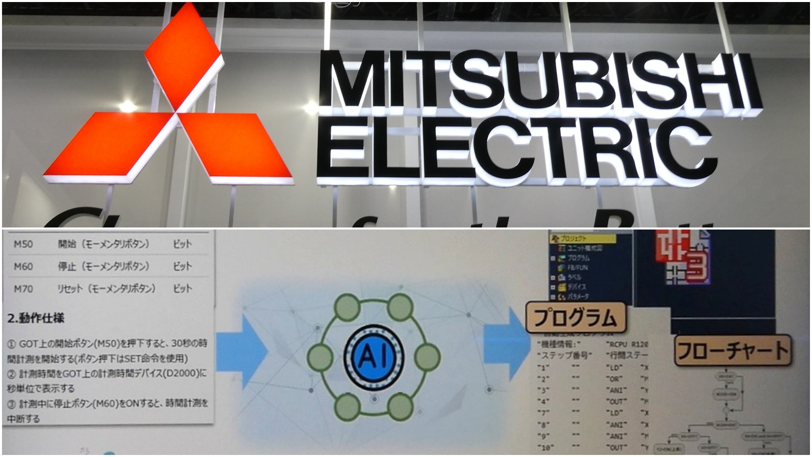 beginner_ai's tweet card. 　三菱電機が、生成AI（人工知能）を活用し、PLC（Programmable Logic Controller）のラダープログラムを自動生成するツールの開発を進めている。