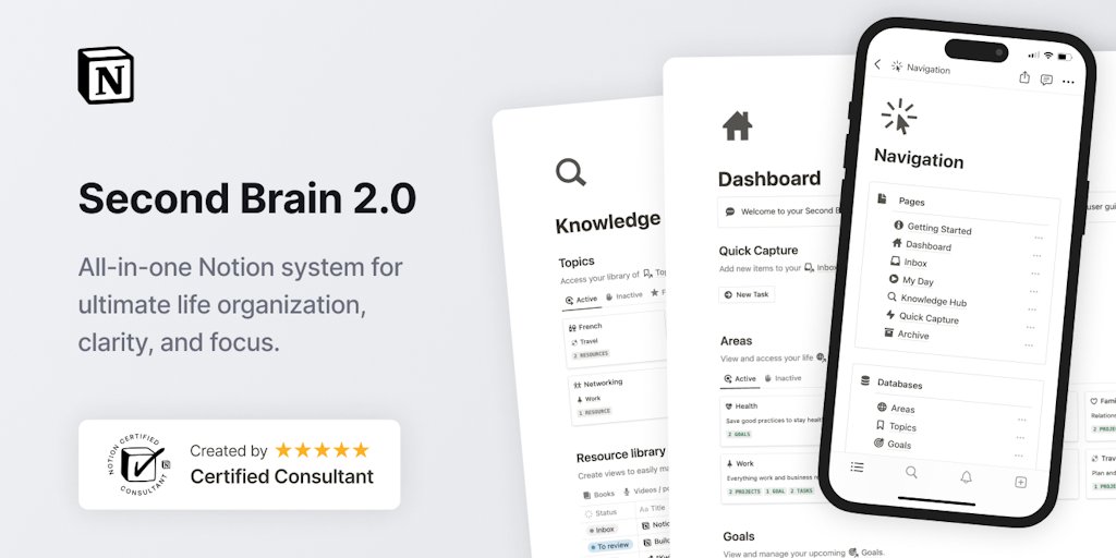 quentinvllrd's tweet card. Second Brain 2.0 is your all-in-one Notion template to organize your life and free your mind. Capture your ideas, plan your projects, track your goals, and save unlimited knowledge in a simple-to-use...