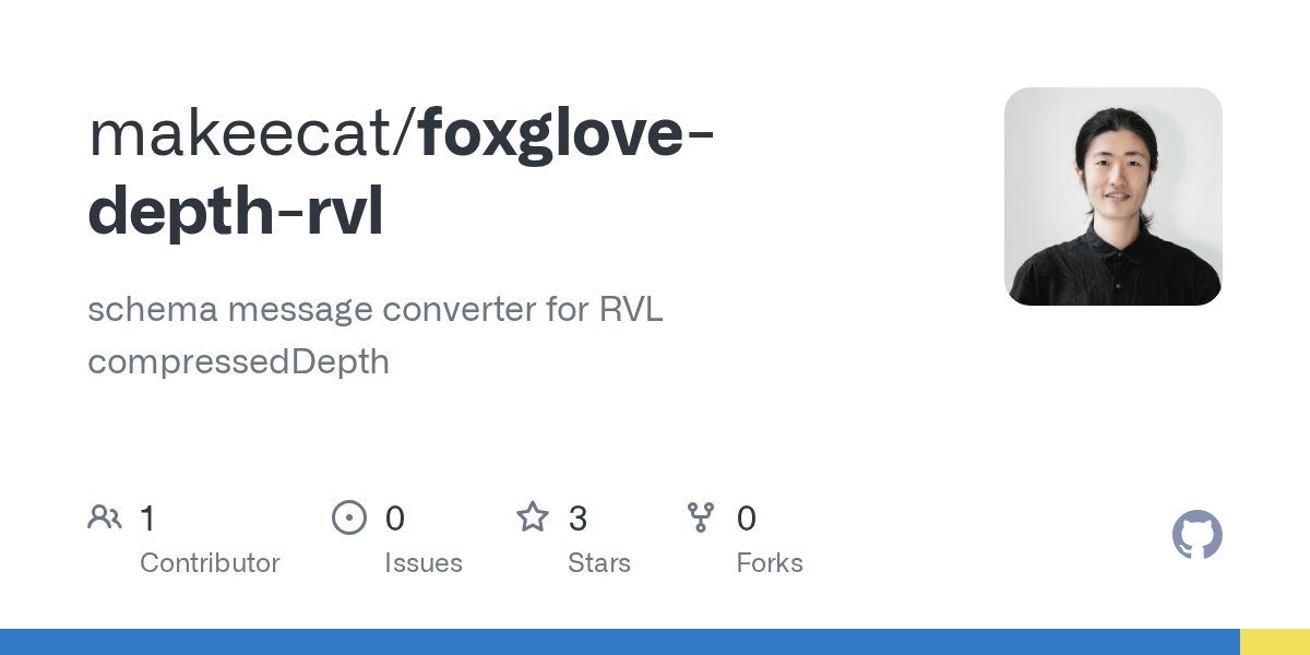 yangrobotics's tweet card. schema message converter for RVL compressedDepth. Contribute to makeecat/foxglove-depth-rvl development by creating an account on GitHub.