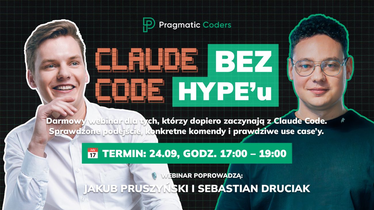 pragmaticcoders's tweet card. Webinar „Claude Code bez hype’u – tylko praktycznie”. Sprawdź, jak realnie używać AI w programowaniu i oszczędzać czas zespołu.