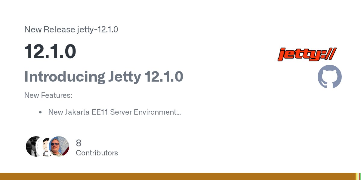 olamy's tweet card. Introducing Jetty 12.1.0 New Features: New Jakarta EE11 Server Environment New Compression layer with support for gzip, brotli, and zstandard compression and decompression. Available on Server via...
