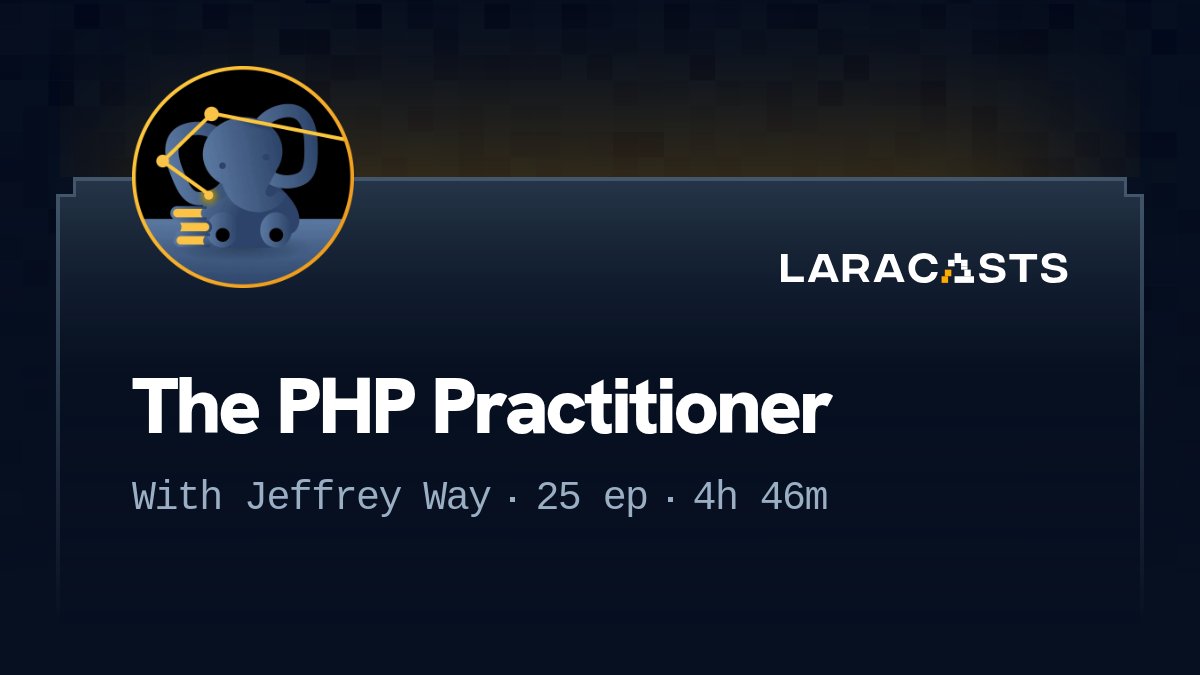 laracasts's tweet card. Start your PHP journey here! Learn fundamentals from variables to arrays in this beginner-friendly series with new lessons every Thursday.