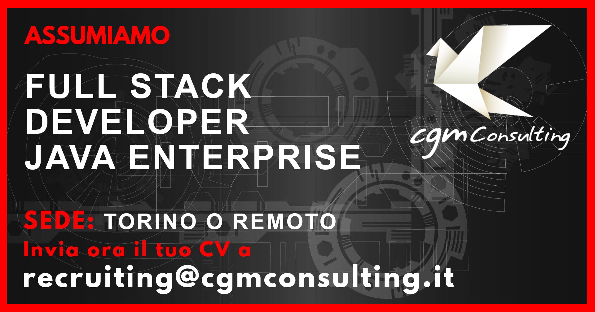 CGMConsulting's tweet card. CGM Consulting ricerca Full Stack Developer (Java Enterprise) a Torino o Remoto