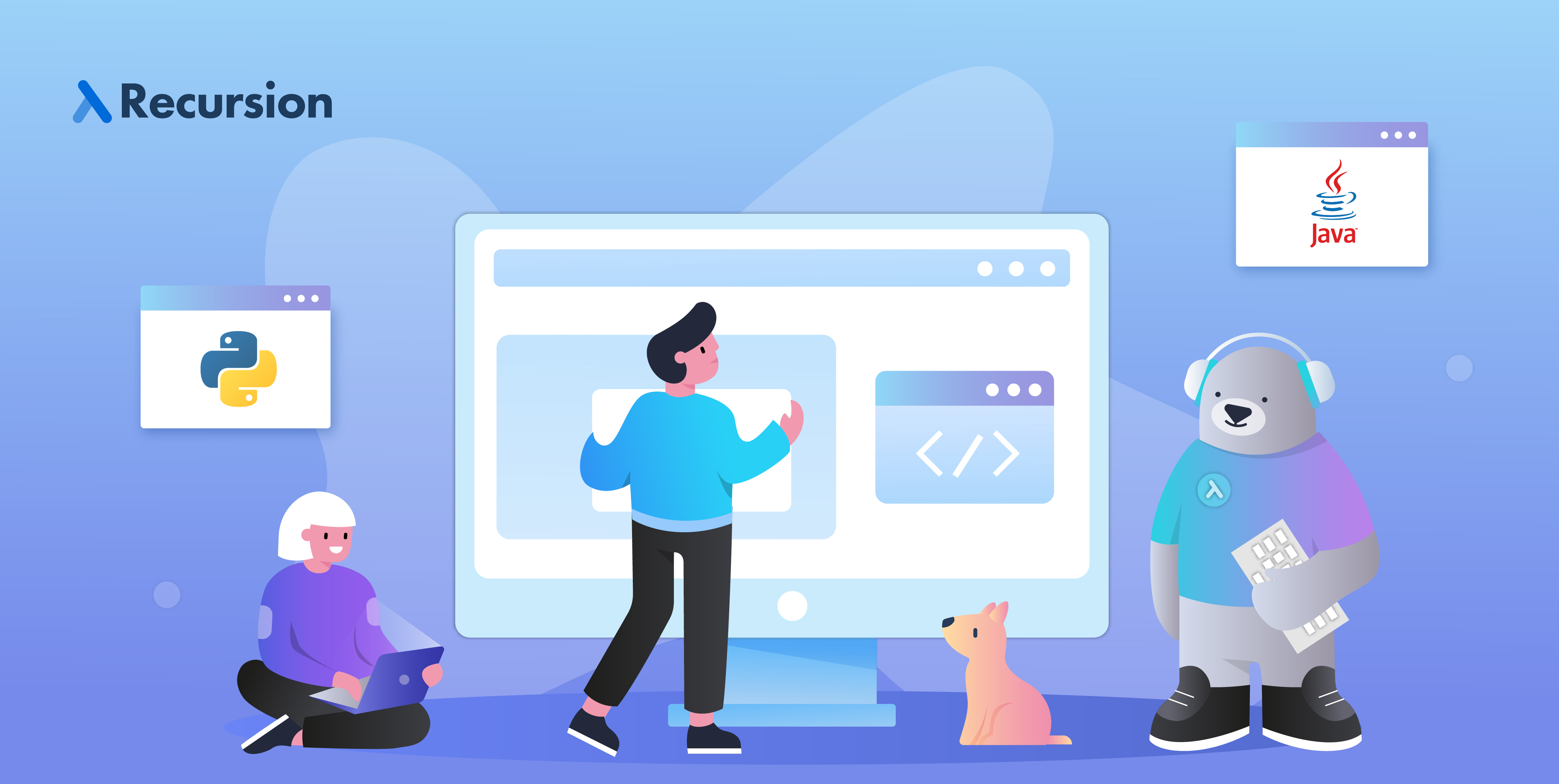 LZ5qFUDUvZeFuHA's tweet card. Recursionは「一人で何も作れない」を解決することに特化した、アメリカ発のプログラミング学習サービスです。