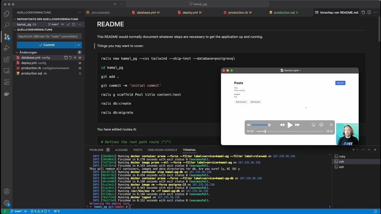 code_206's tweet card. Kamal Deployment Rails 7.1 PostgreSQL in Under 90 Seconds