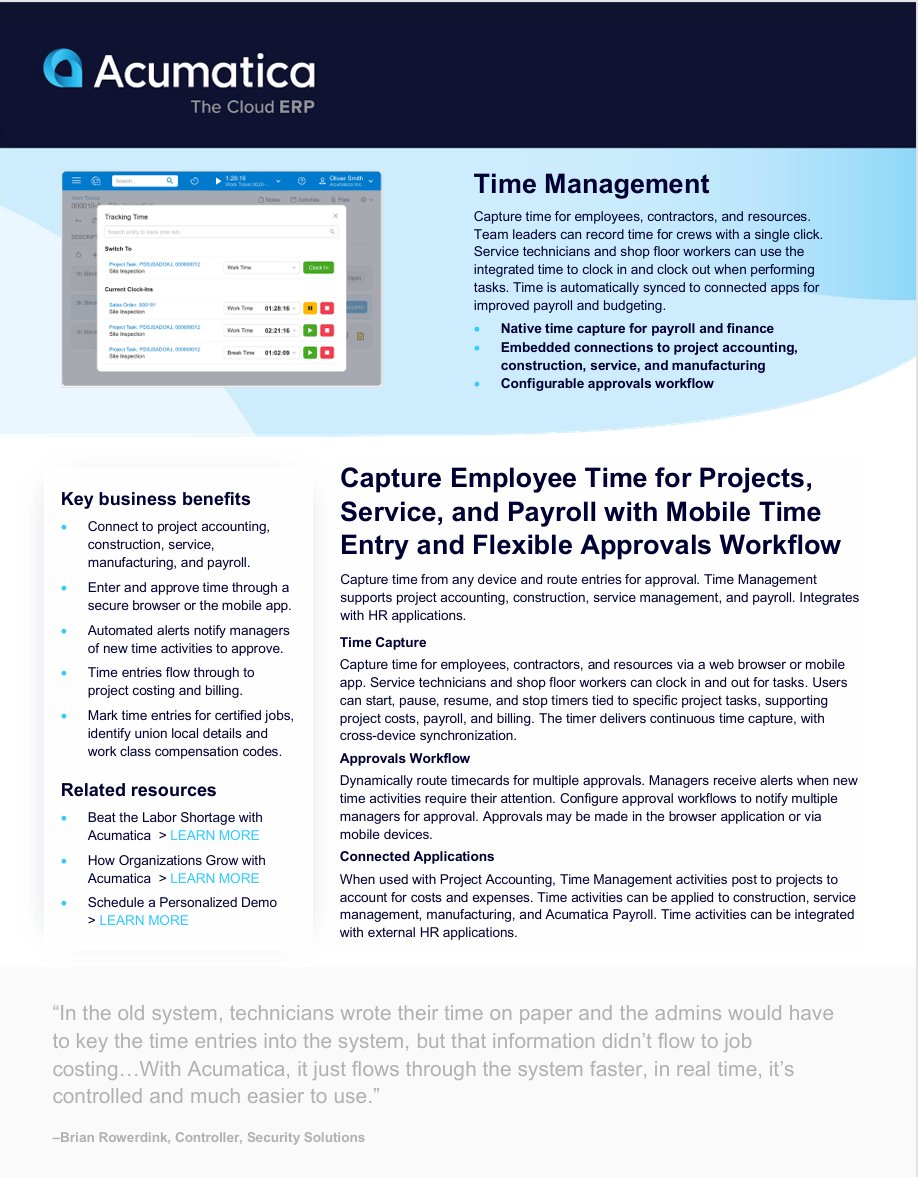AlgorithmInc's tweet card. Capture and approve time from any device with Acumatica Time Management, integrated with payroll, projects, and mobile approvals.