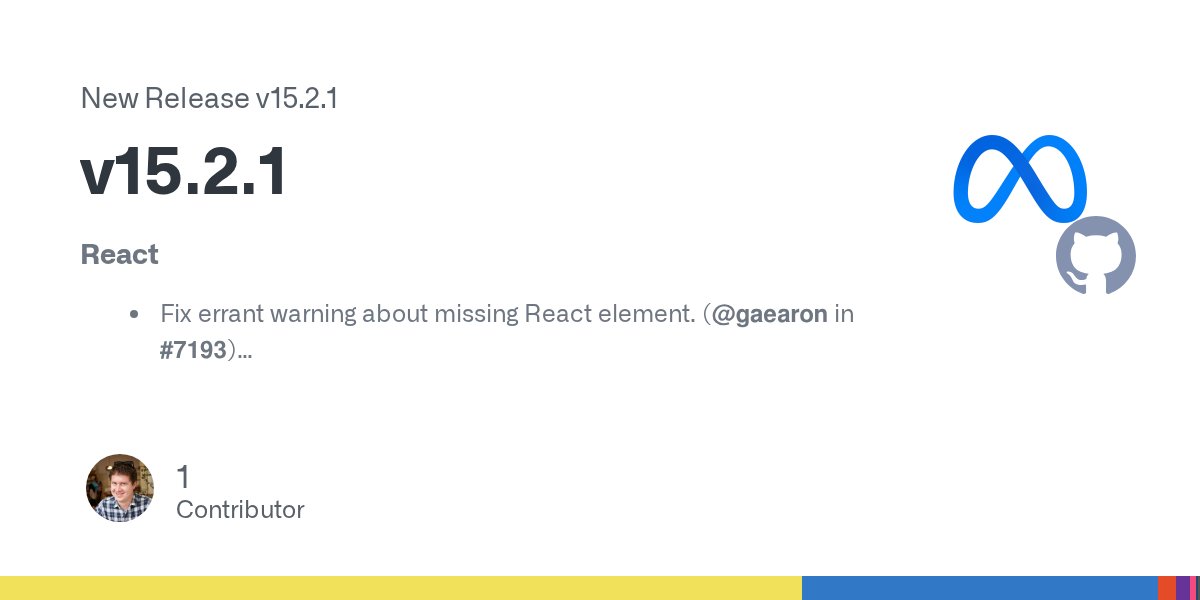 reactjs's tweet card. React Fix errant warning about missing React element. (@gaearon in #7193) Better removal of dev-only code, leading to a small reduction in the minified production bundle size. (@gaearon in #7188, ...