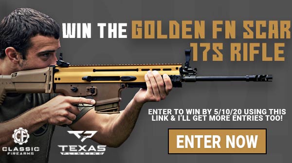 McProgramming's tweet card. Win The Golden FN SCAR 17S Rifle ($3000 Value!)