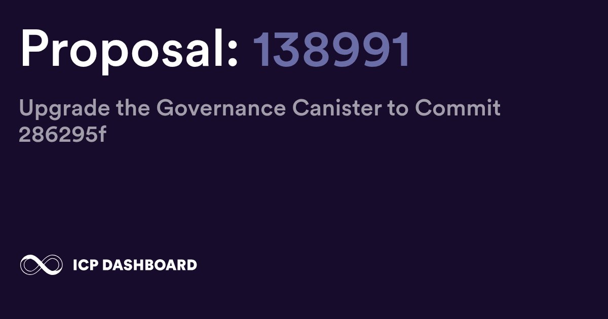 DFINITYDev's tweet card. Upgrade the Governance Canister to Commit 286295f