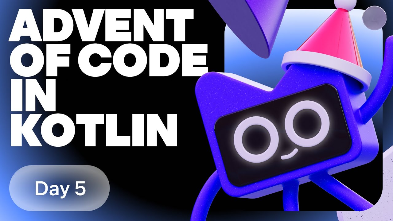 kotlin's tweet card. Advent of Code 2025 in Kotlin. Day 5.