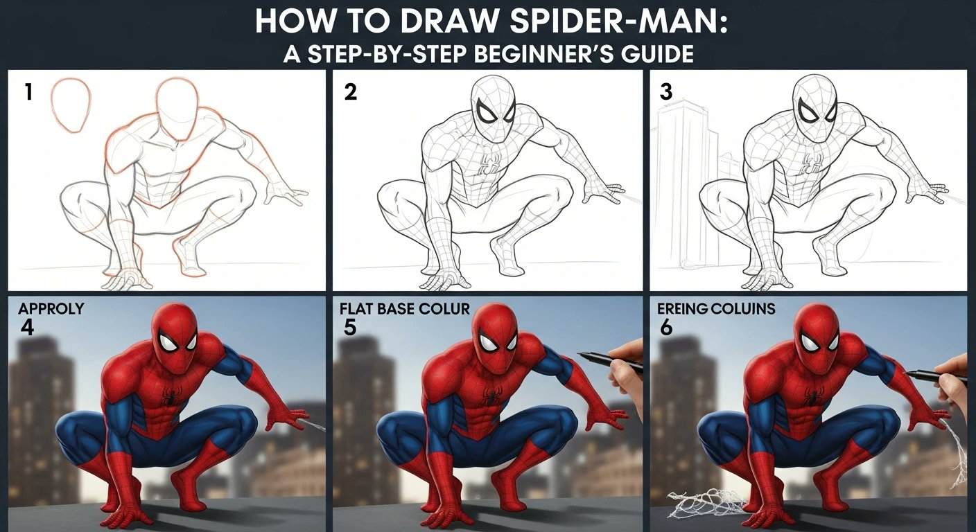 The_Arab_Posts's tweet card. This step-by-step tutorial explains how to draw Spiderman. Best to draw in novices who would like to create the iconic superhero of Marvel.