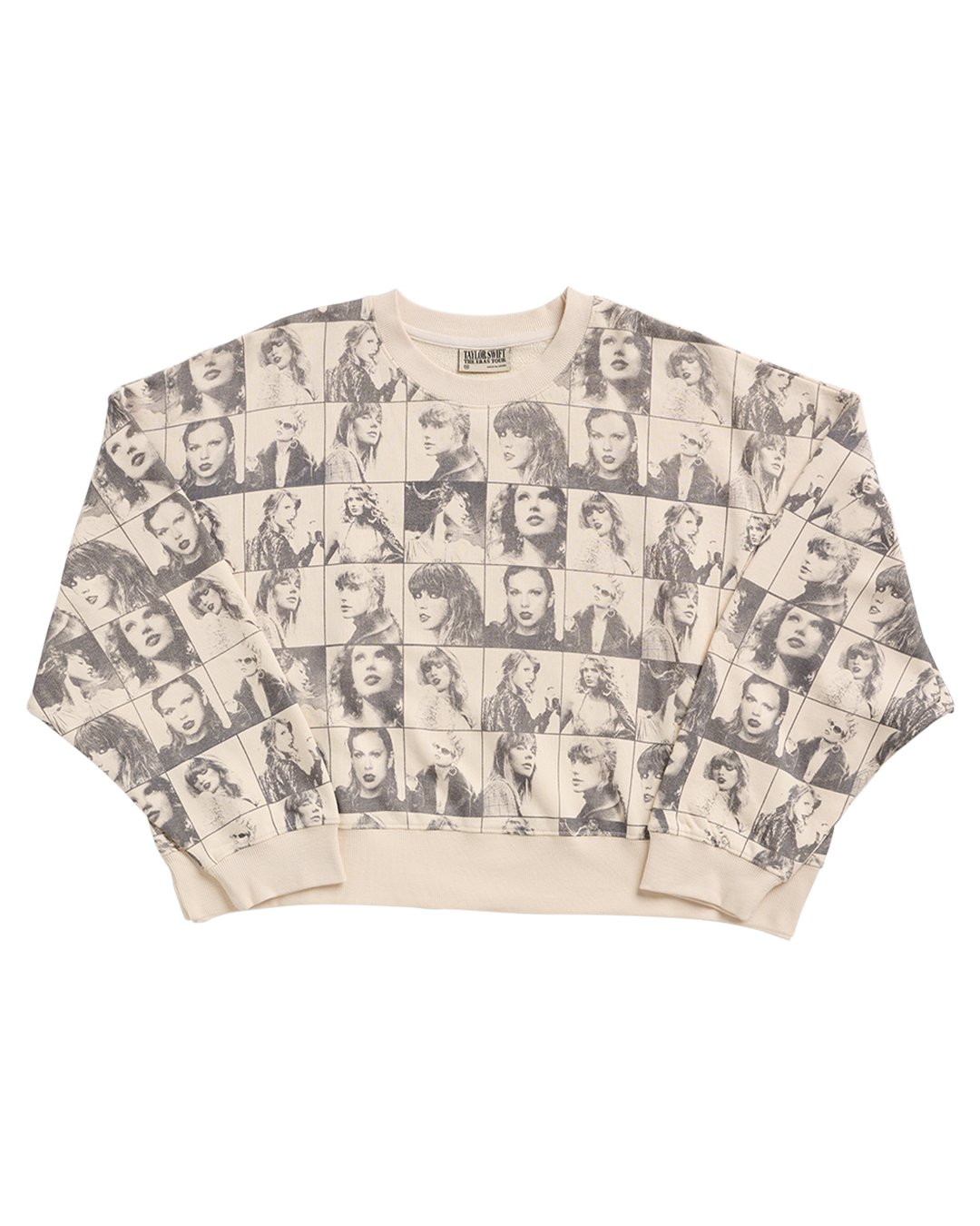 swiftpitch_py's tweet card. Beige cropped crewneck featuring an all over print of photos of Taylor Swift. French Terry100% cotton Limit 10 per order. Taylor Swift® ©2023 TAS Rights Management, LLC Used By Permission. All Rights...
