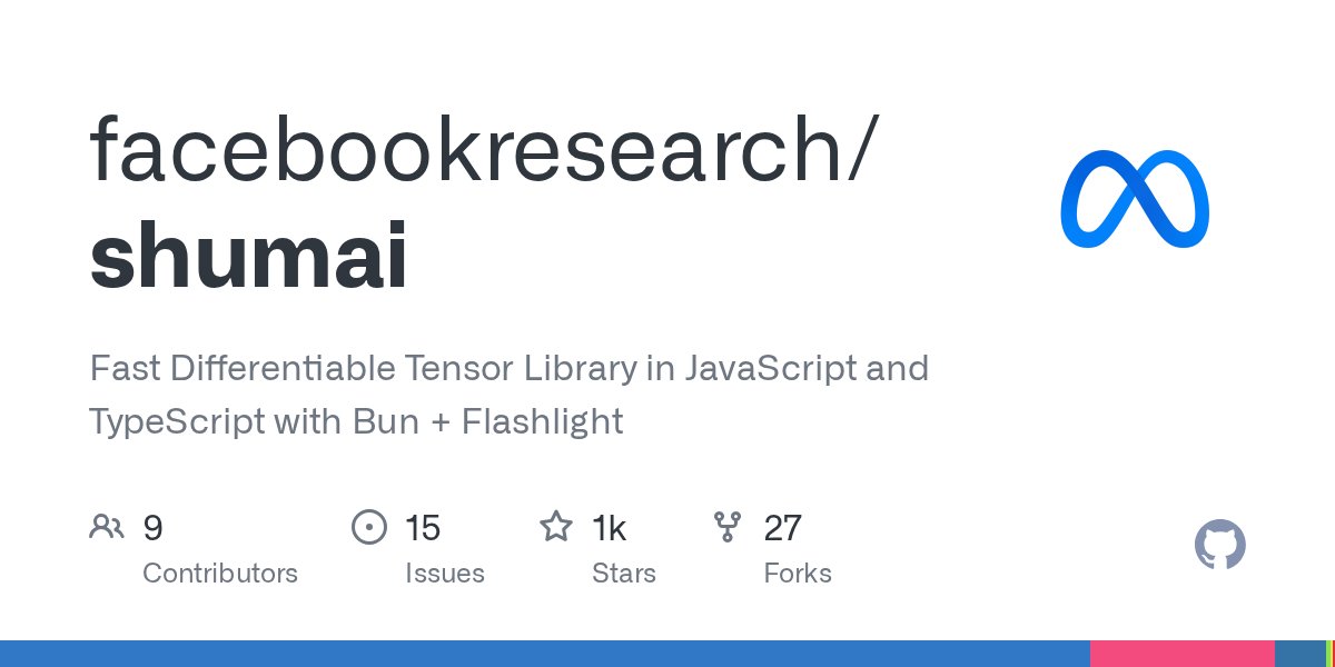 arrayfire's tweet card. Fast Differentiable Tensor Library in JavaScript and TypeScript with Bun + Flashlight - facebookresearch/shumai