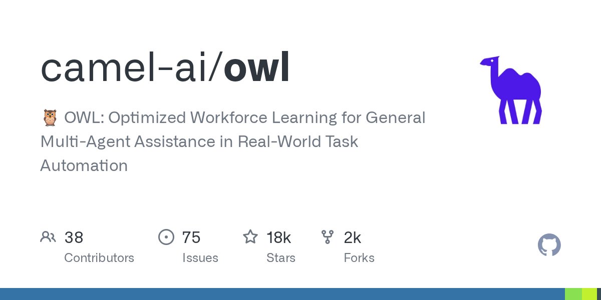 Huintellimance's tweet card. 🦉 OWL: Optimized Workforce Learning for General Multi-Agent Assistance in Real-World Task Automation - camel-ai/owl
