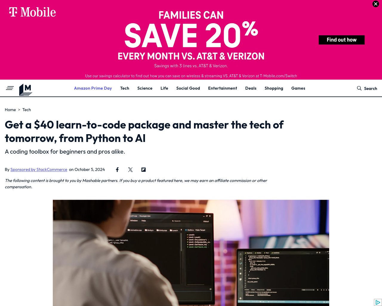 managetech_inc's tweet card. 要約: プレミアムなLearn to Code認定バンドルが39.97ドルで販売中 PythonやC++からA