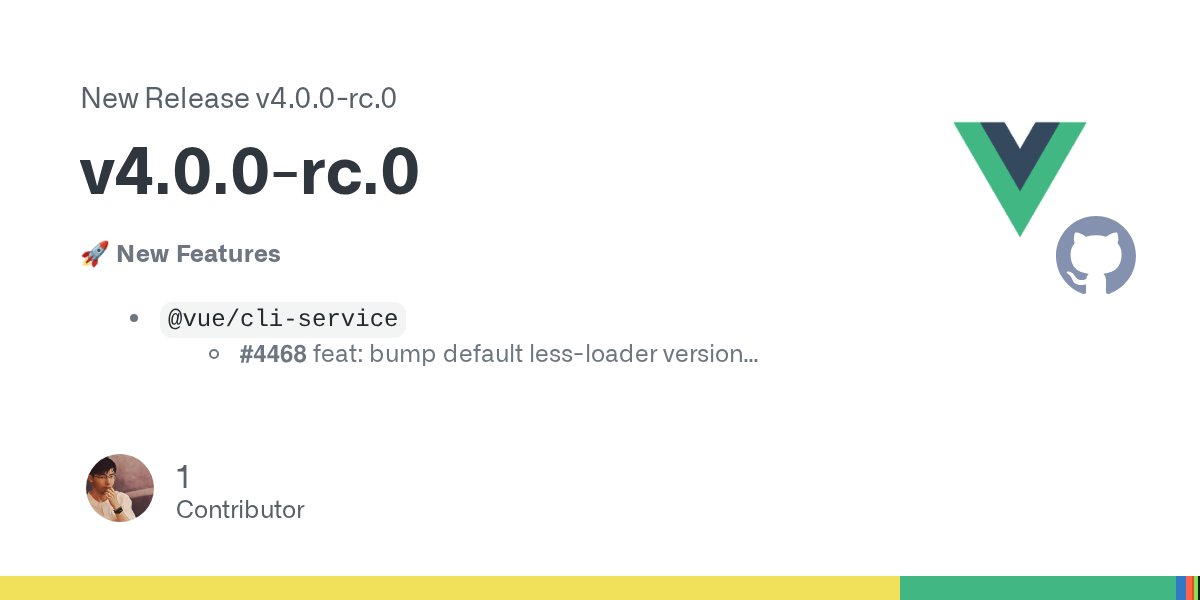 vuejs's tweet card. 🚀 New Features @vue/cli-service #4468 feat: bump default less-loader version (@sodatea) #4448 feat: --skip-plugins (@LinusBorg) #4261 Add --inline-vue flag for build command to avoid externalizat...