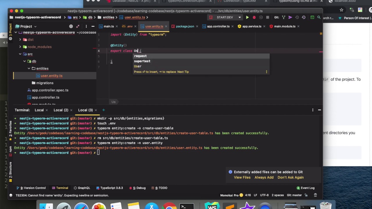 beyondcoder's tweet card. TypeORM & NestJS with ActiveRecord & dotenv | Adding TypeORM depend...