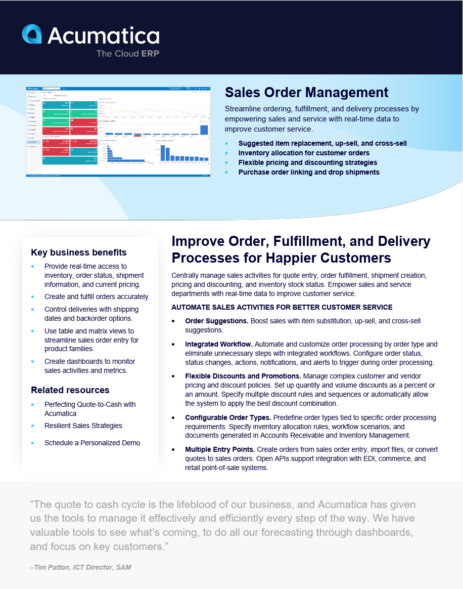 AlgorithmInc's tweet card. Automate sales order processes with Acumatica to boost accuracy, improve fulfillment, and deliver better customer service in real time.
