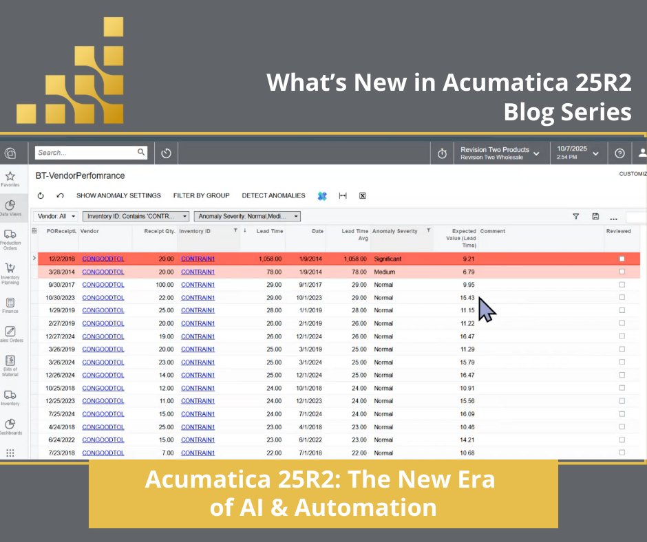 AlgorithmInc's tweet card. Explore Acumatica 25R2’s new era of AI and automation—AI Studio, anomaly detection, cross-sell intelligence, and smarter manufacturing workflows.