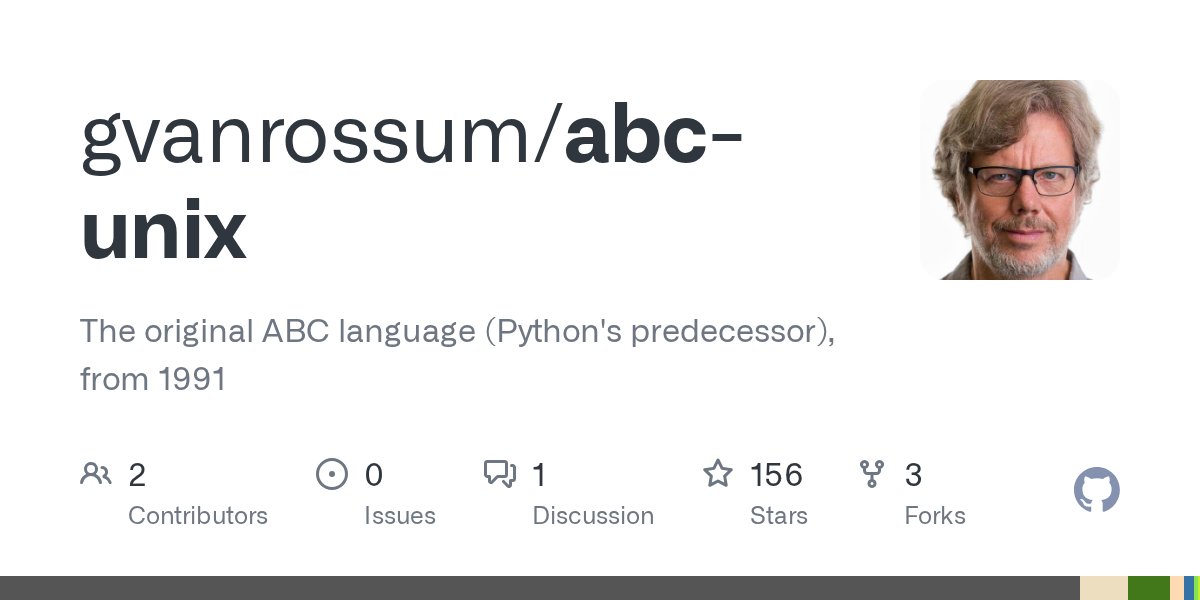 PythonHub's tweet card. The original ABC language (Python's predecessor), from 1991 - gvanrossum/abc-unix
