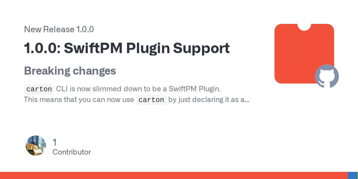 swiftwasm's tweet card. Breaking changes carton CLI is now slimmed down to be a SwiftPM Plugin. This means that you can now use carton by just declaring it as a dependency in your Package.swift file. dependencies: [ ....