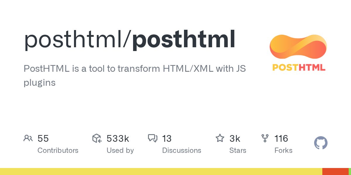 PostHTML's tweet card. Explore the GitHub Discussions forum for posthtml posthtml. Discuss code, ask questions & collaborate with the developer community.