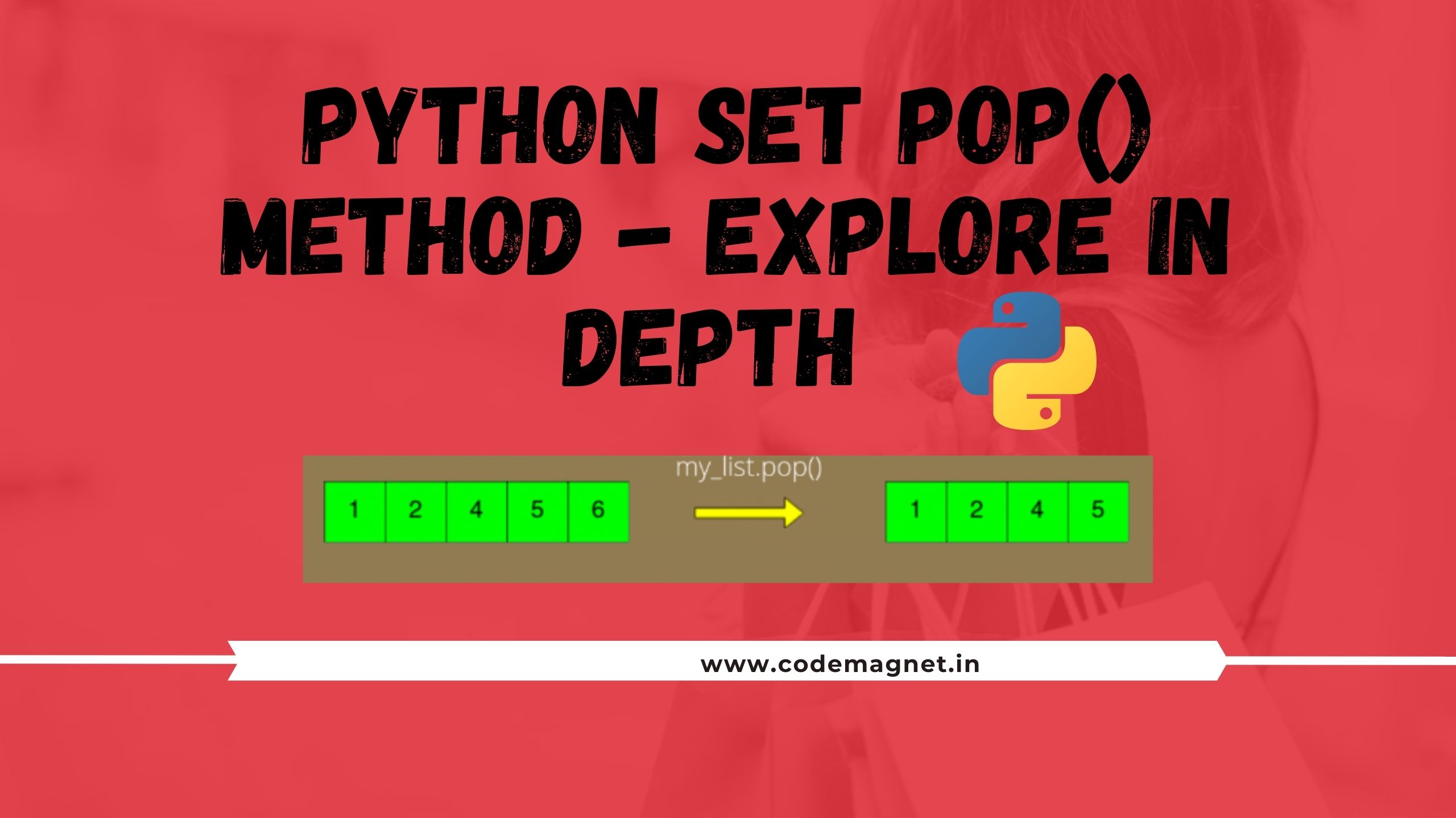 Coding_MadeEasy's tweet card. The pop() method in Python is used to remove and return an arbitrary element from a set. Unlike lists, sets in Python do not have an index or order, so the pop() method removes a random element...