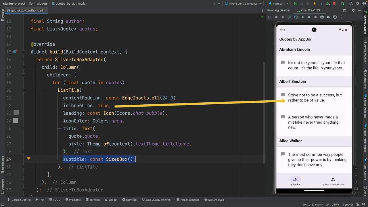 JediPixels's tweet card. Sticky Grouped Headers in Flutter