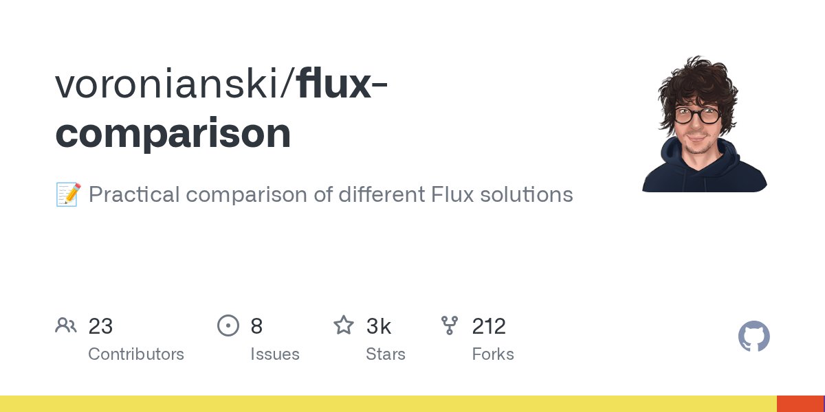 ReactJSFrance's tweet card. :pencil: Practical comparison of different Flux solutions - voronianski/flux-comparison