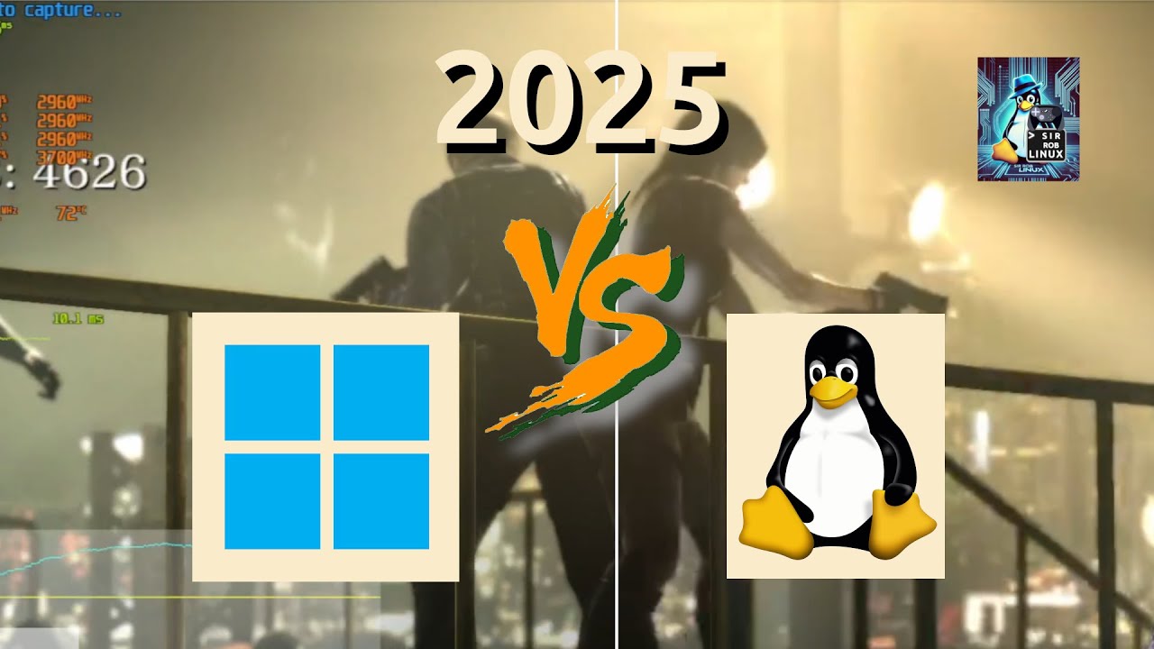 sirroblinux's tweet card. WINDOWS vs LINUX - 📈 BENCHMARKs Sir Rob Linux 2025