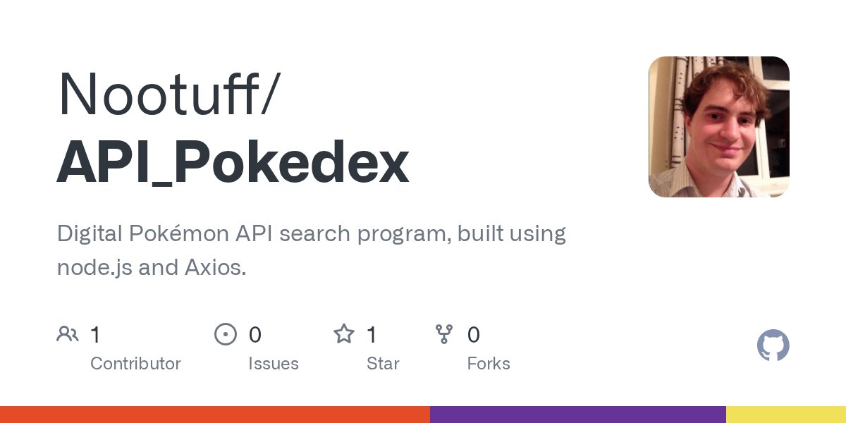AdamJonWalker's tweet card. Digital Pokémon API search program, built using node.js and Axios. - Nootuff/API_Pokedex