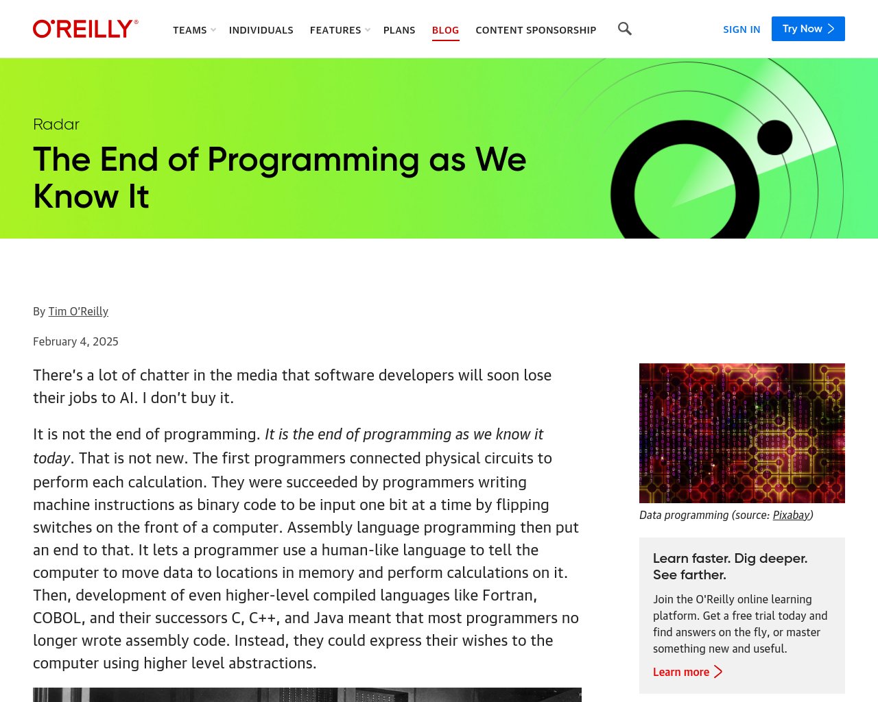managetech_inc's tweet card. プログラマーがAIに仕事を奪われるというメディアの話題には懐疑的 プログラミングの終わりではなく、今日知ってい