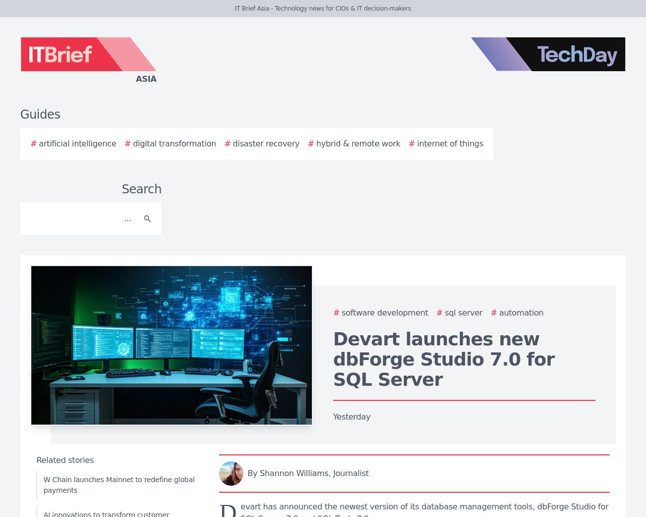 managetech_inc's tweet card. 要約: Devartは、データベース管理ツールの最新バージョン、dbForge Studio for SQL