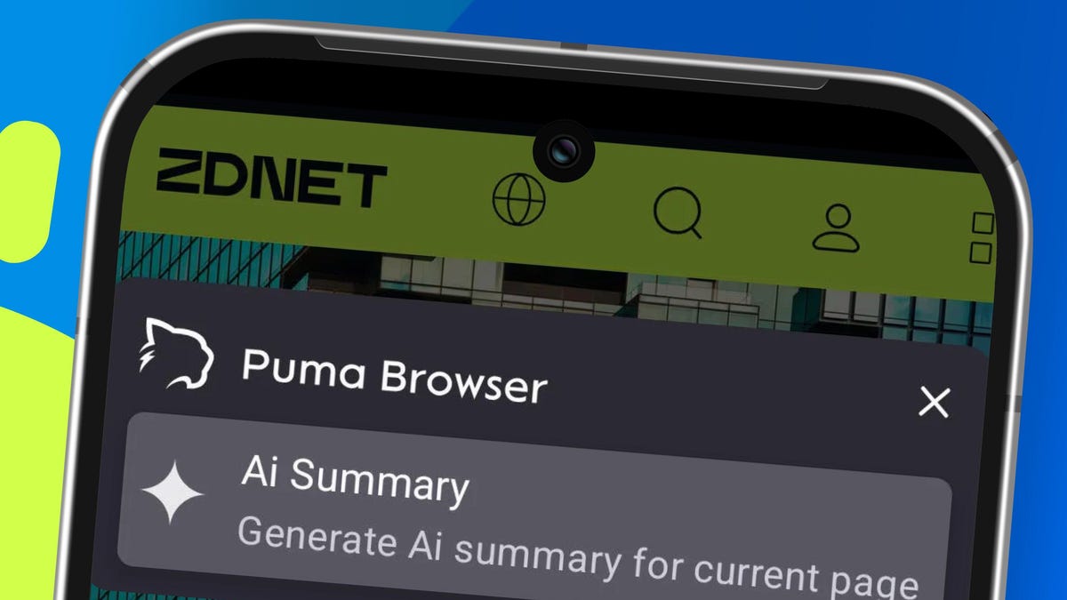 ZDNET's tweet card. Puma works on iPhone and Android, giving you private, local AI right in your mobile browser.