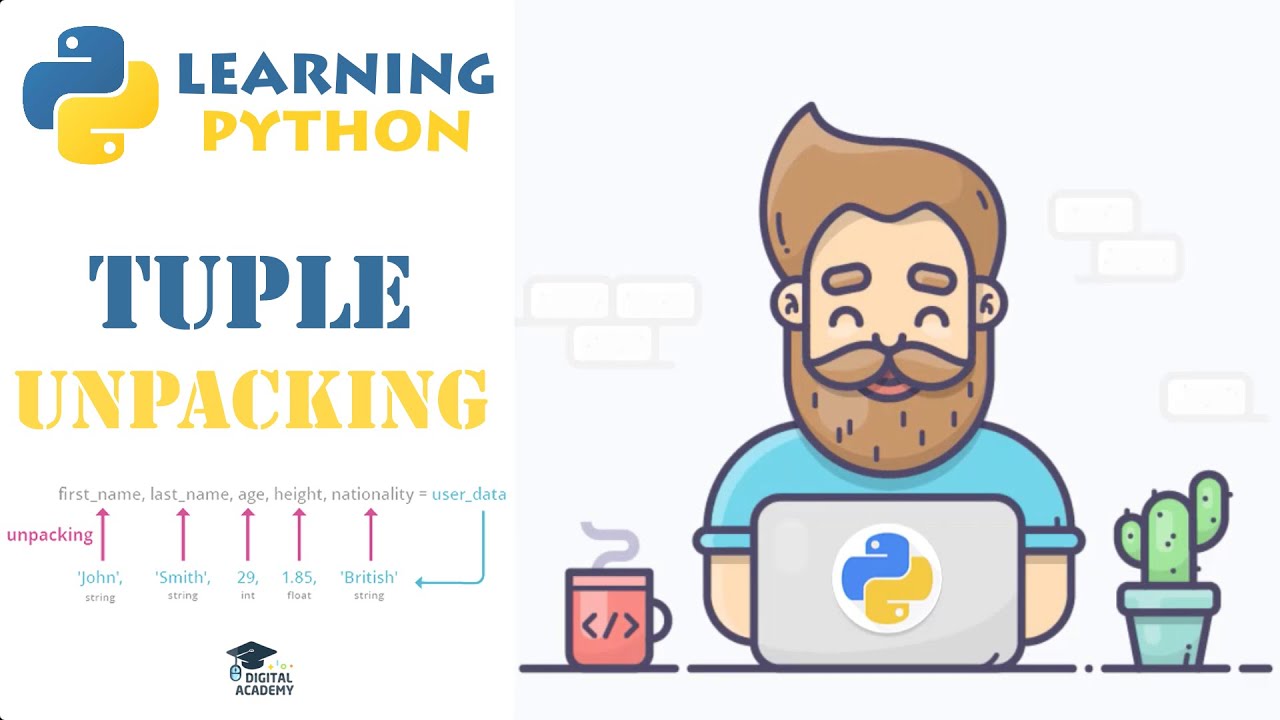 DigitalAcademyy's tweet card. How to Pack and Unpack a Tuple in Python? (+ ValueError) - Python...